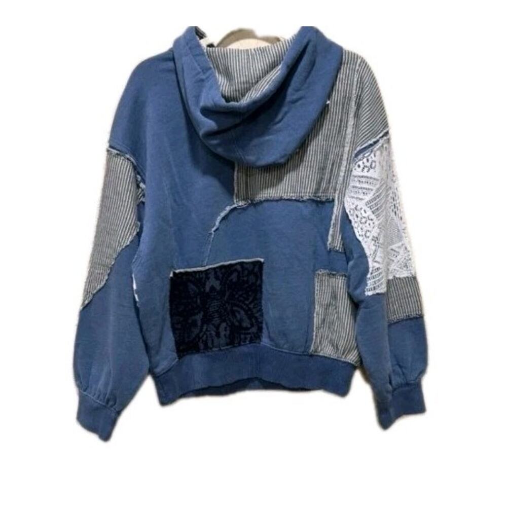 Free People Tttered Romance Hoodie Sweatshirt We The Free Patchwork Indigo Combo - Picture 5 of 6